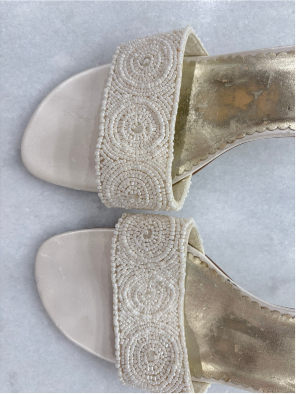 Caparros Ivory Beaded Kitten Heel Slide Sandals
